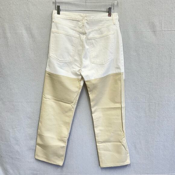 Agolde Pieced Pinch Waist 90's White Denim & Cream Leather Jeans size 29 - Picture 15 of 16